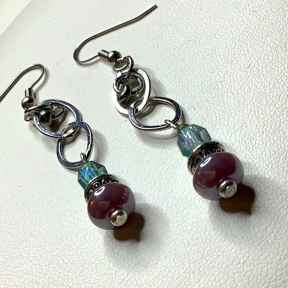 Silver Chain Crystal Earrings. - Picture 2 of 3